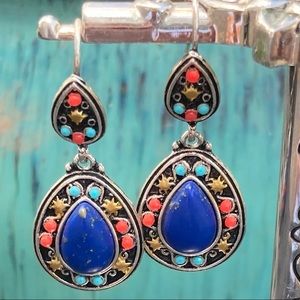New Multi Stone Indian Motif Dangle Earrings